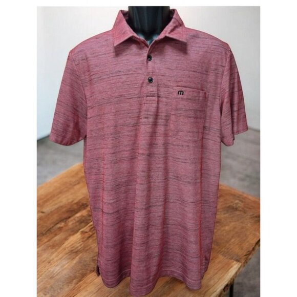 Travis Mathew Mens Red Heathered Polo Medium Pima Cotton Blend - Picture 1 of 9